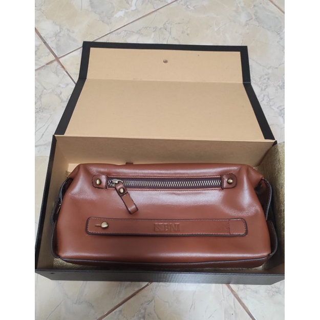 Tas Clutch pria wanita brand BNI kulit asli / Clutch sovenir BNI