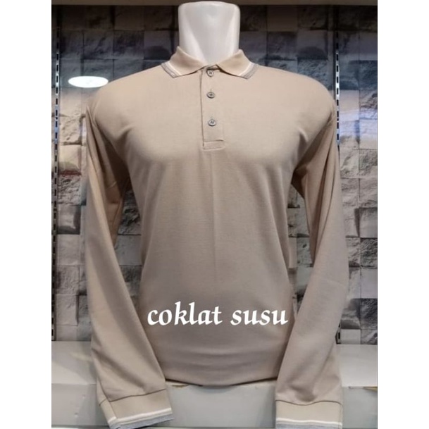 kaos kerah lengan panjang coklat susu/baju dewasa pria/wanita MLXLXXL