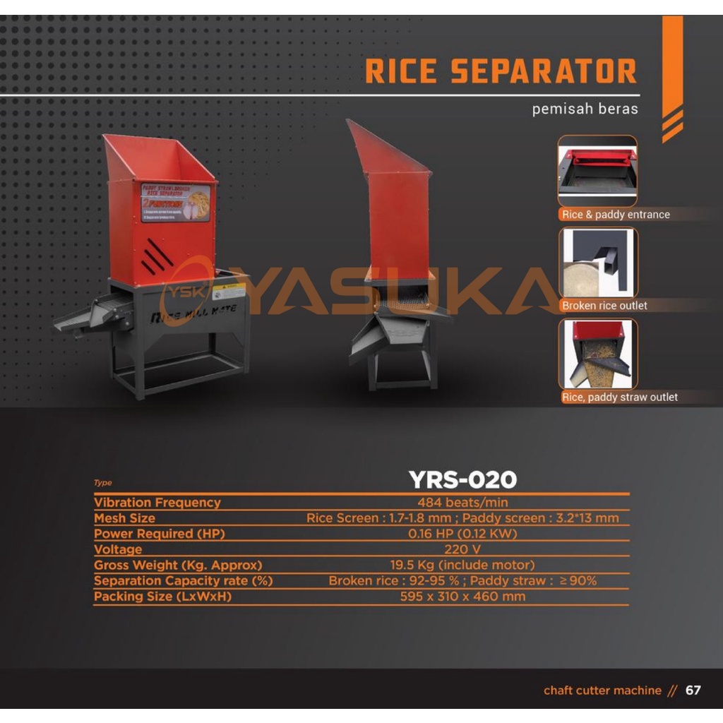 Mesin Pemisah Beras Gabah YASUKA YRS020 / Rice Separator YRS 020 - Mesin Pengayak Gabah Beras YRS-020 YASUKA