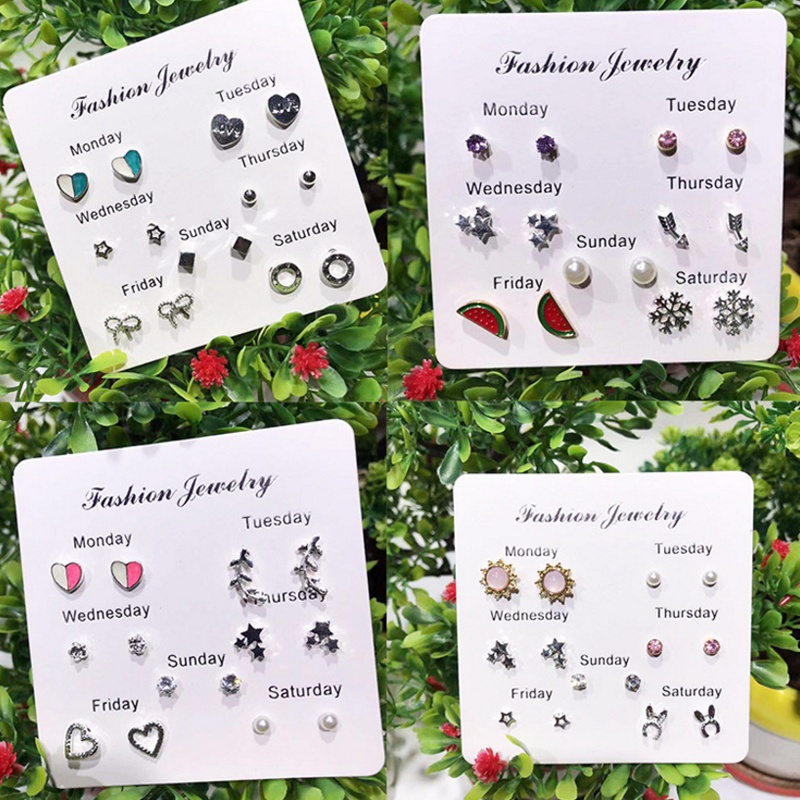 6 Pasang / Set Anting stud Mutiara Kecil Warna PINK Merah Biru Untuk Wanita