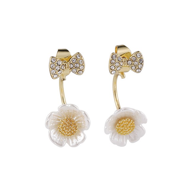 LRC Anting Tusuk Fashion White Earrings With Diamond Bow And Three-dimensional K33339