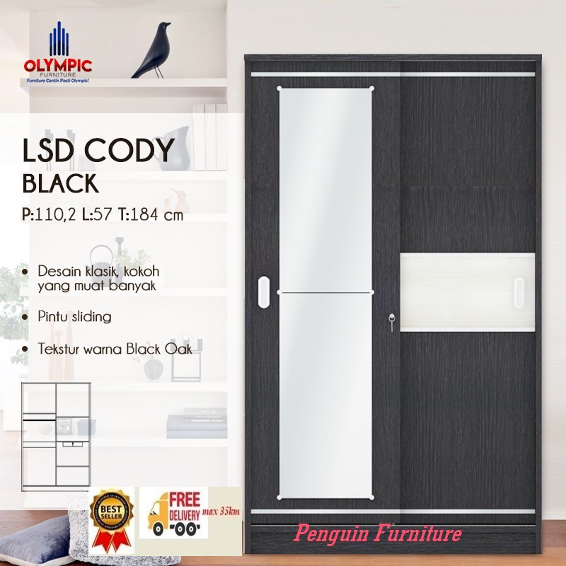 Olympic Lemari Pintu Sliding / LSD CODY BLACK /lemari pakaian