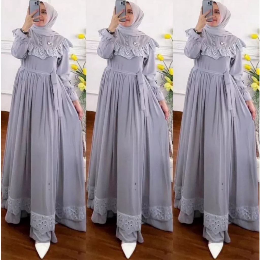 AlFashion - Rauna Dress | Size M L XL XXL | Gamis Ceruty Premium Aksen Renda Import Fashion Muslim Wanita Gamis Syari Terlaris Pakaian Remaja-3
