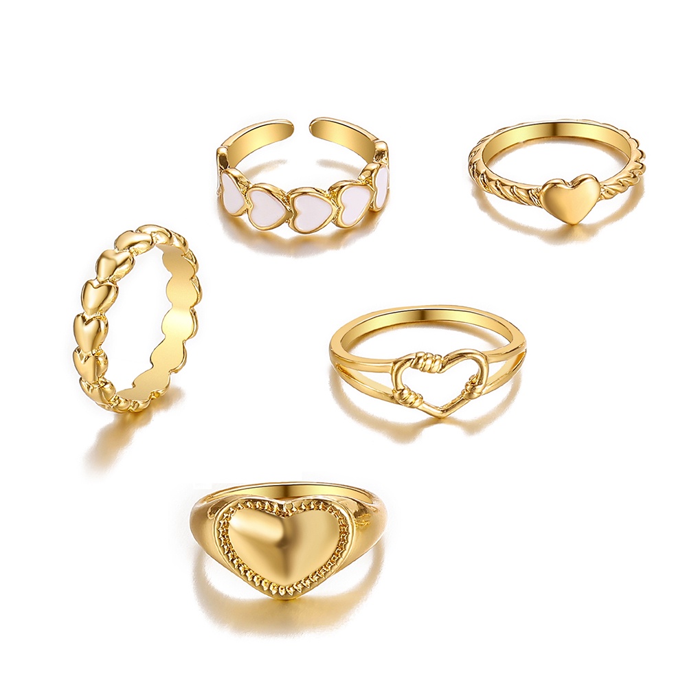 IFYOU Set Cincin Jari Warna Silver Motif Hati Smiley Aksen Mutiara Gaya Korea Untuk Wanita