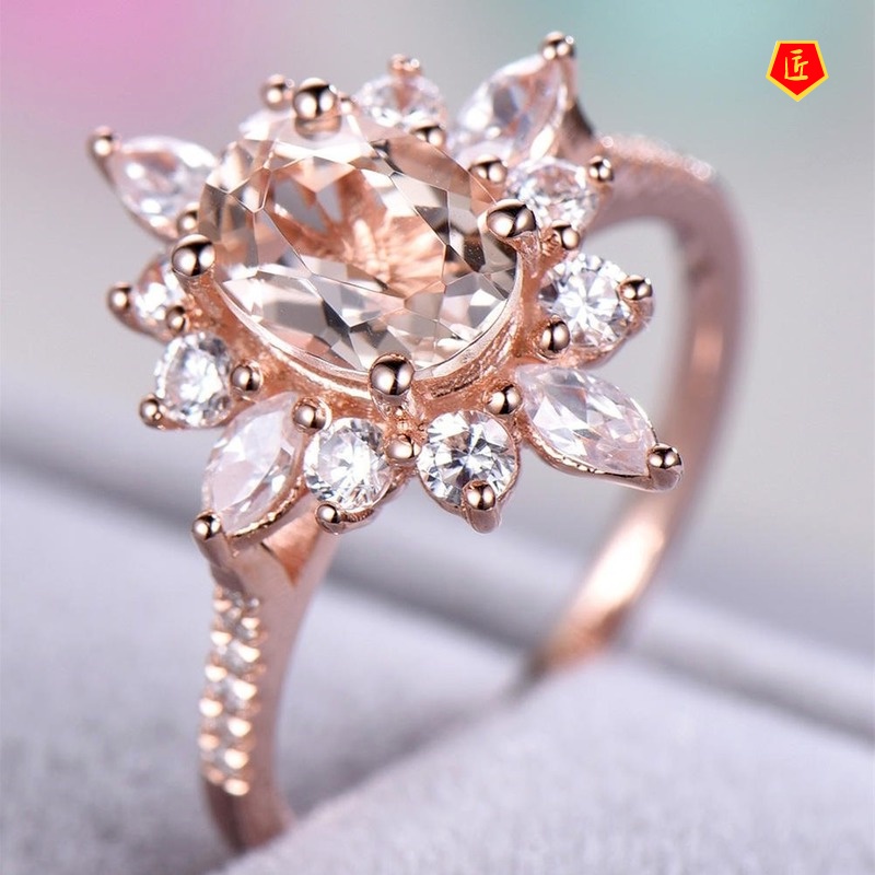 [Ready Stock]Fashion Elegant Champagne Diamond-Studded Ring Creative 18K Rose Gold