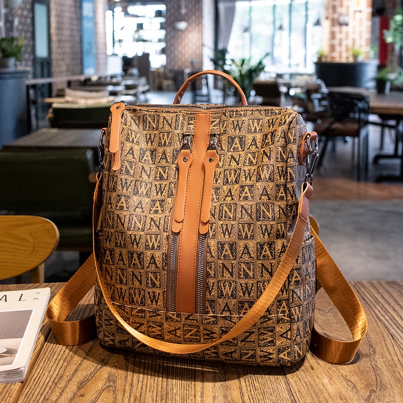 BJ61755 - BROWN/COFFEE HURUF/FLOWER - TAS RANSEL BACKPACK PUNGGUNG WANITA BEST SELLER FASHION IMPORT MODIS ELEGAN TERMURAH TERLARIS TERBARU BAGSTORE JAKARTA TAS BATAM ZC1755 JT1049 BQ3689