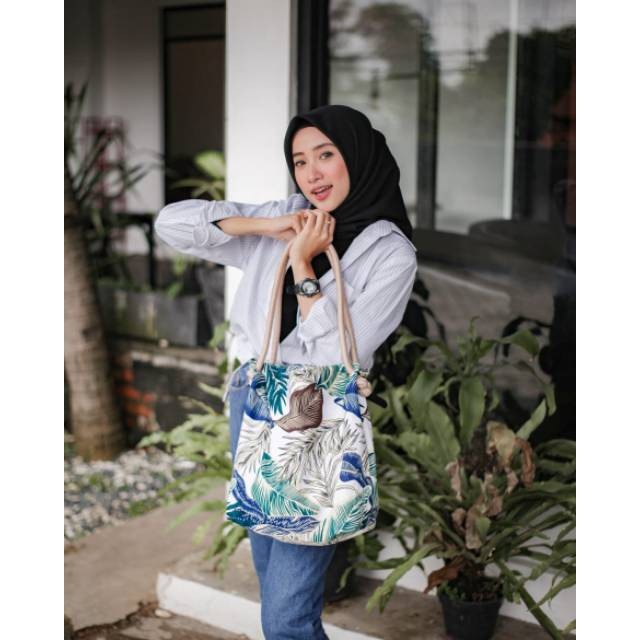 EQ_(COD) TOTEBAG Kanvas Tote bag Wanita Tebal Motif LUCU Model Tali Sumbu Tambang BESAR