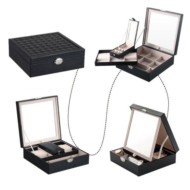 Gro Kapasitas Besar Kotak Organizer Perhiasan Bahan Kulit Makeup Travel Case Wadah Untuk Anting Cincin Bangle Gelang Kalung