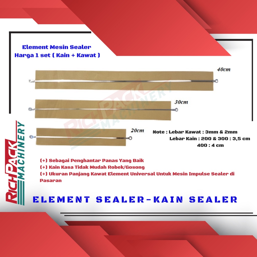 Sparepart Kain Alat Press Plastik Kain Sealer Elemen Kain Impulse Sealer