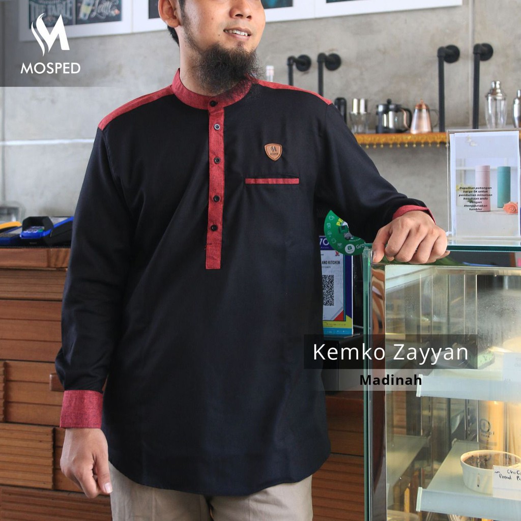 Baju Koko Kurta Muslim Kemko Zayyan Lengan Panjang Merek MOSPED Original Bahan Katun Madinah