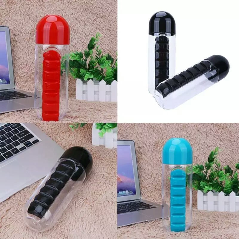 Botol Minum Plus Obat Pill Organizer Water Bottle Tumbler Olahraga