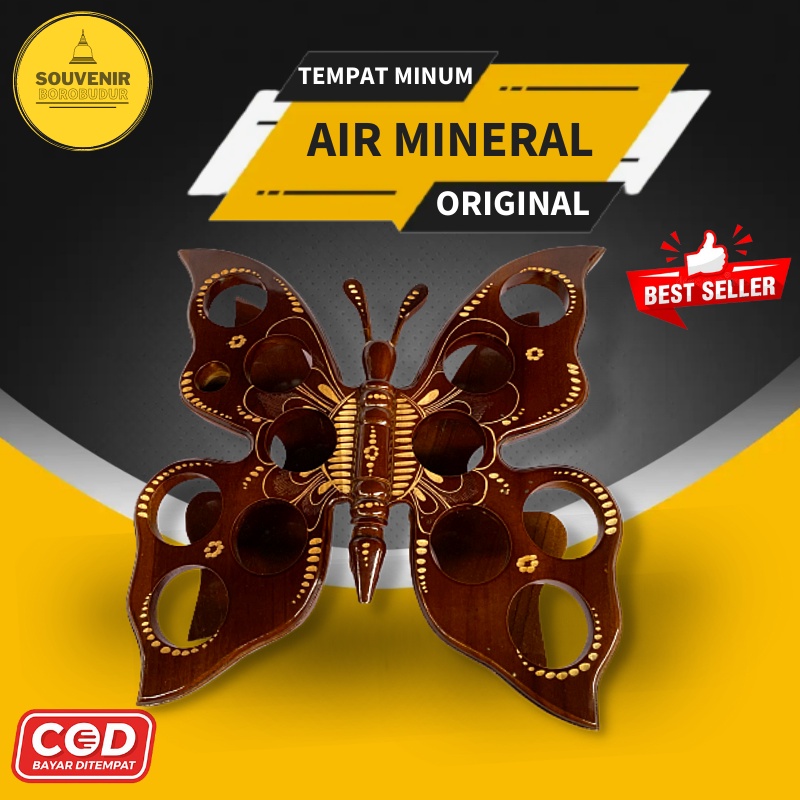 Rak Aqua Kupu Kupu 12 slot Keranjang Tempat Air Mineral Aqua Gelas Kayu Ukir Unik Antik