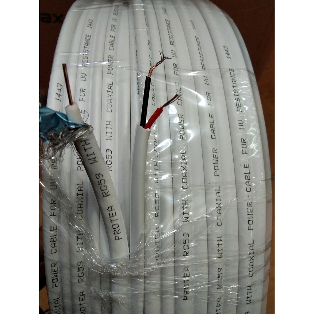 kabel cctv rg59 plus power putih protea 100m