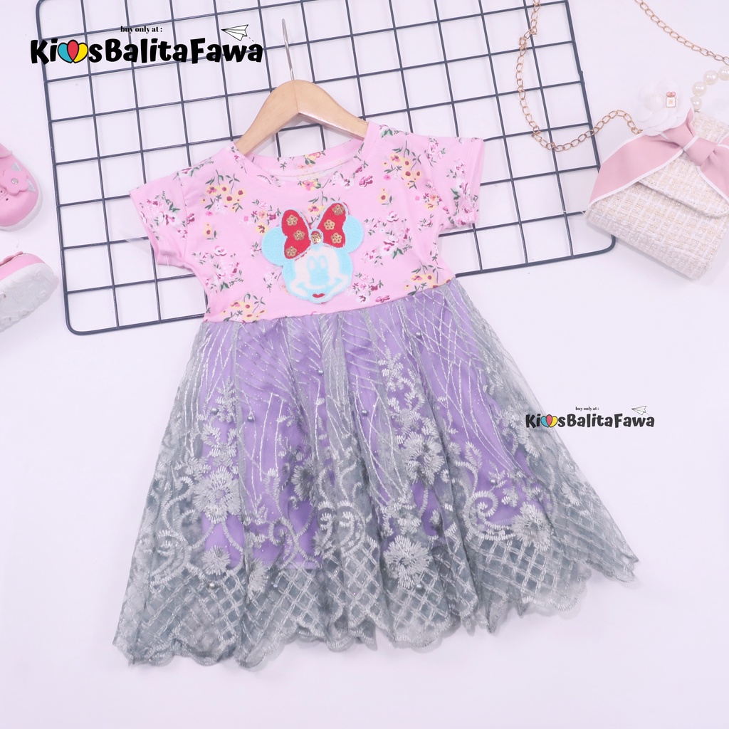 Dress Tsana uk 1-3 Tahun / Gaun Brukat Pesta Cewek Dres Import Brokat Anak Perempuan Lengan Pendek