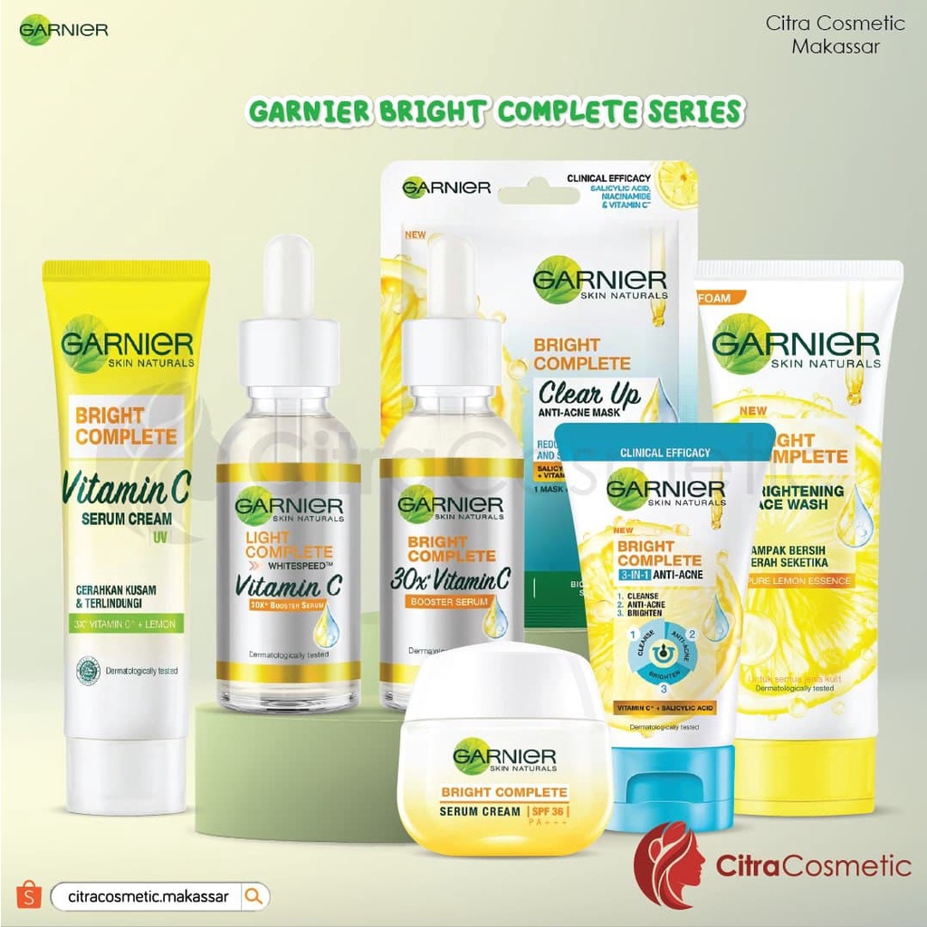 Garnier Bright Complete Series Face Wash 100Ml | Vitamin C Day Serum | Anti Acne Facial Wash | Booster Serum | Facial Mask