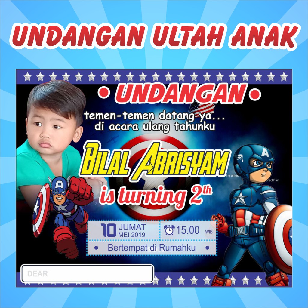 Undangan Ulang Tahun Anak Murah Custom Foto, Tayo, Cars, Spiderman, Upin-ipin, Captain America.