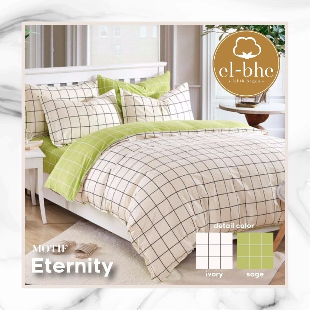 Sprei Set Premium Katun ELBHE Motif Eternity Hijau Putih