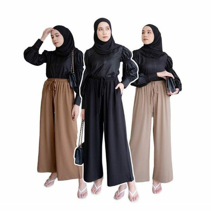 Ruby Kulot Celana Kulot Crinkle Highwaist Wanita Loose Cullote Pants