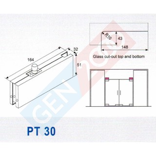 Patch Fitting Atas Pintu  Kaca Frameless Dekkson PT 30 Top 