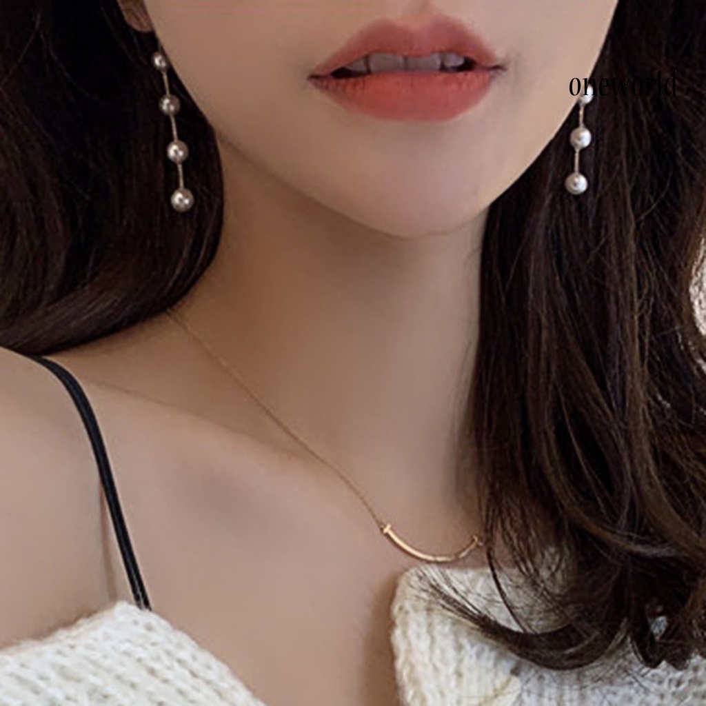 OW# Ear Studs Faux Pearl Temperament Women Korean Style Tassel Earrings for Date