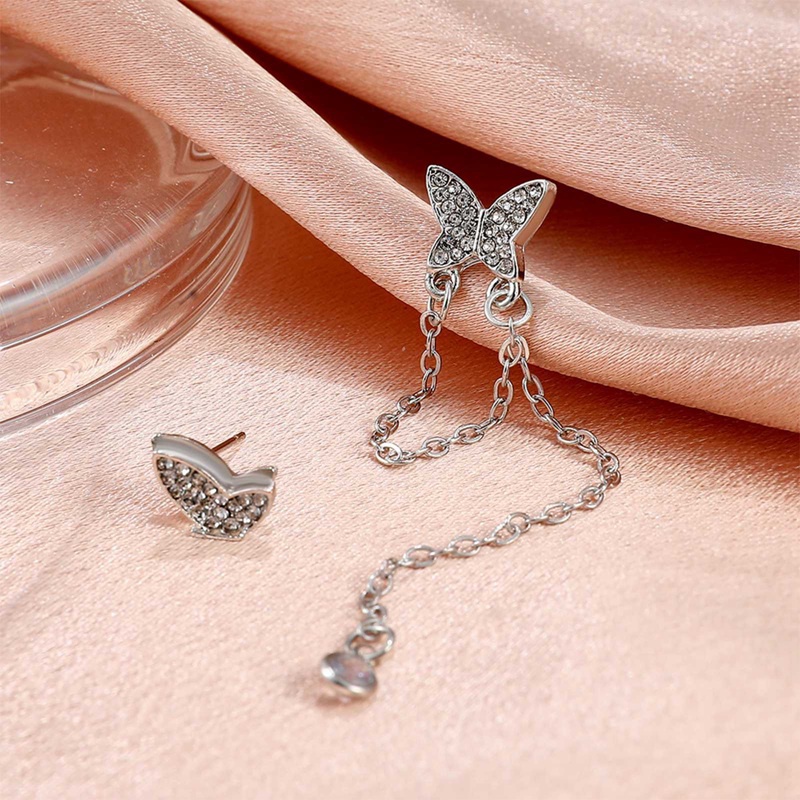 Anting Tusuk Asimetris Bentuk Kupu-Kupu Bahan Sterling Silver 925 Untuk Wanita Butterfly