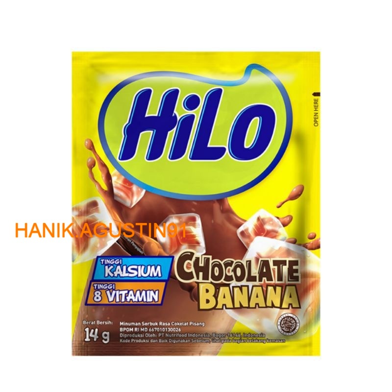 

HILO / Hi Lo Chocolate Banana Pisang (isi 10 pcs) / Minuman Serbuk Susu HiLo Rasa Banana Pisang