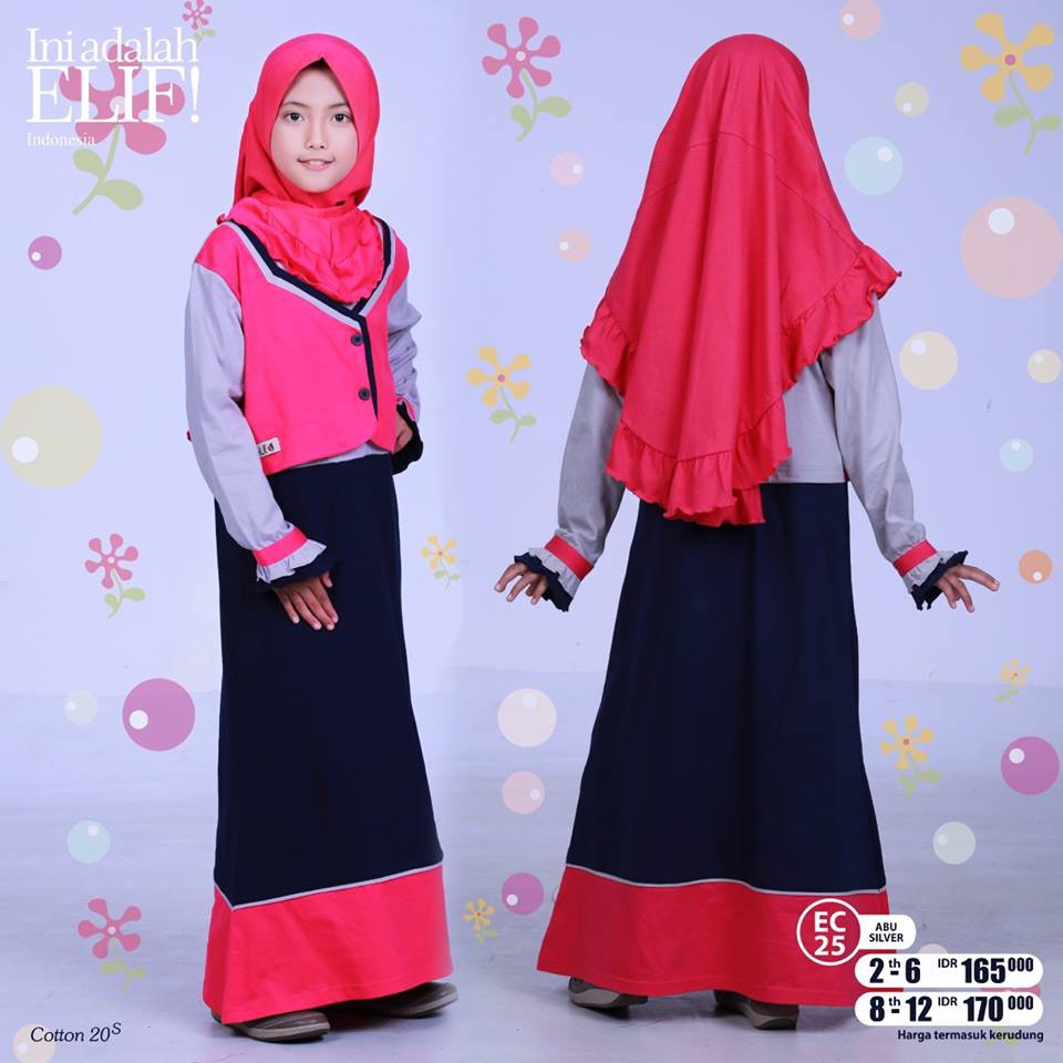 Promo SPESIAL Setelan Gamis + Jilbab Anak Pink Abu by Elif EC 25