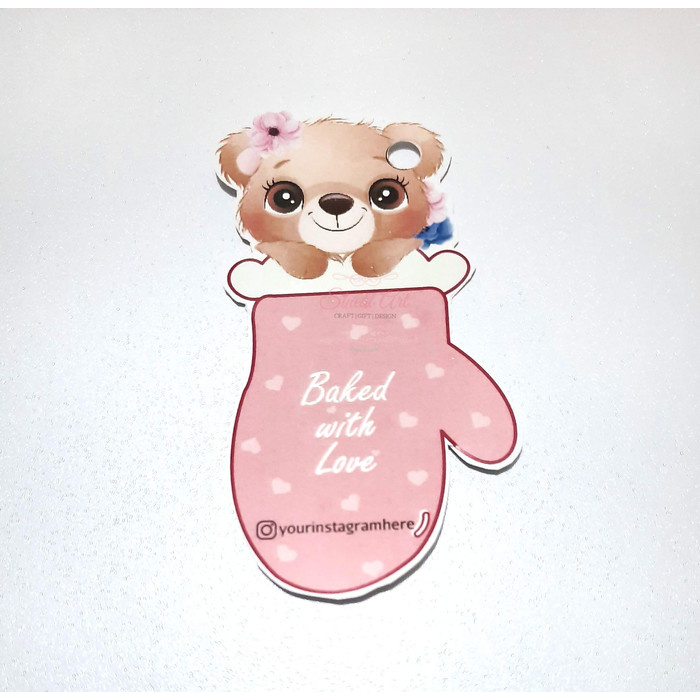 

Sineul Art Kartu Tag Bisnis Makanan/ Cute Bear in a Mitten Tag/ Baked with Love Brand Hangtag