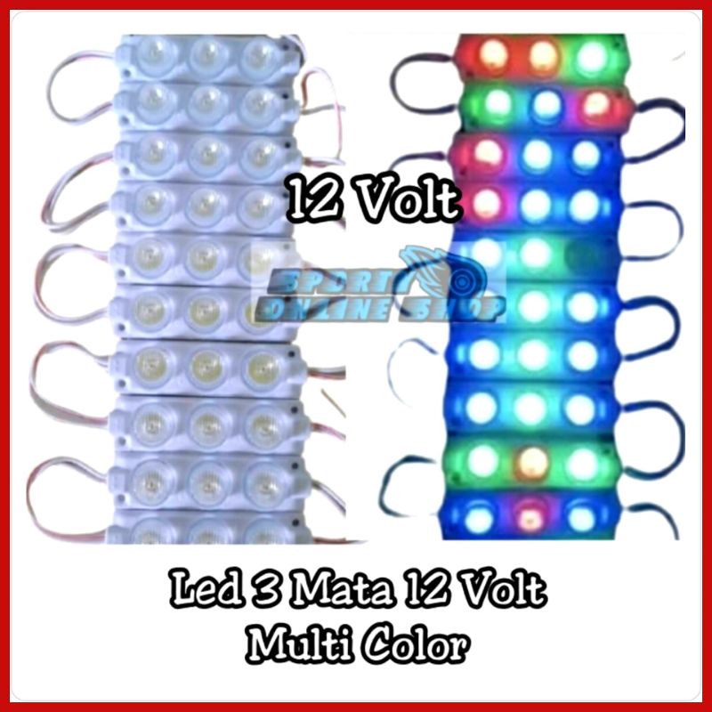 Lampu Led 3 Mata Besar 12 Volt Multi Color