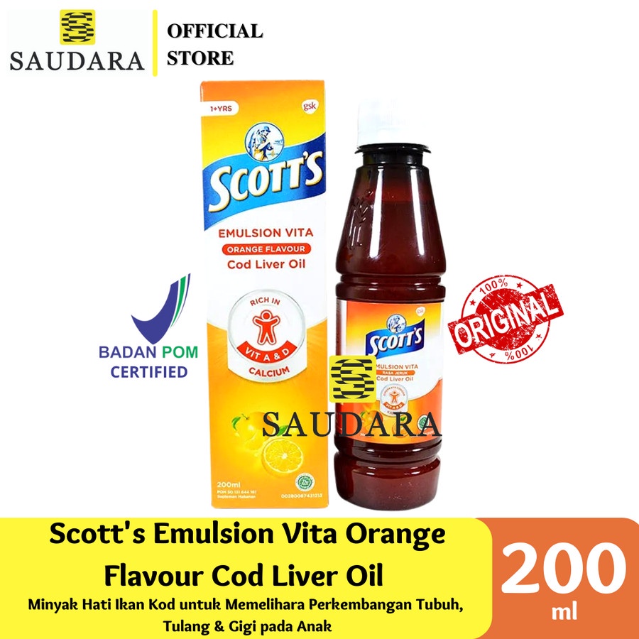 Scott's Emulsion Vita Orange (200 Ml) - Scott Emulsion.Minyak Ikan, Multivitamin Anak, Imun Tubuh An