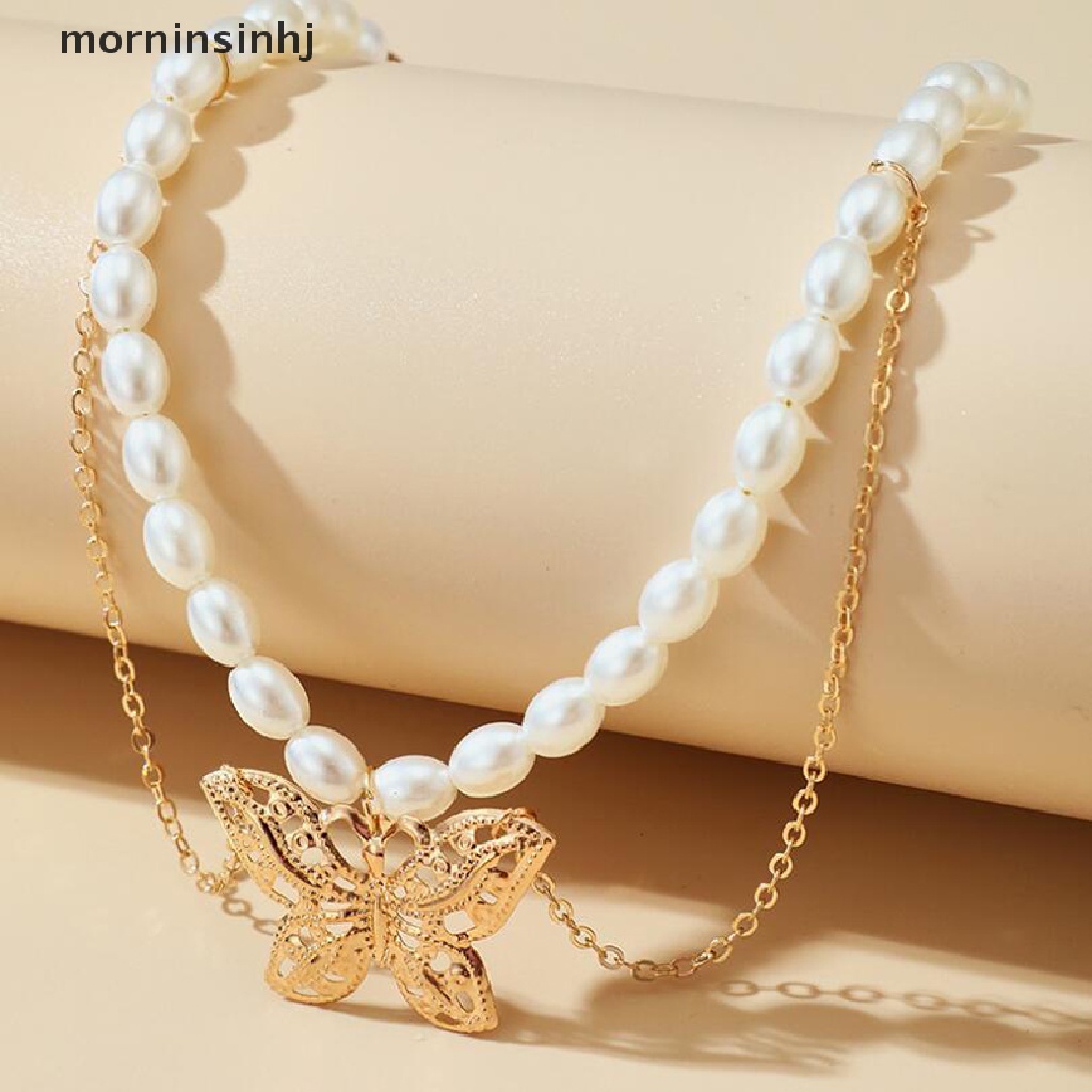 Mor Kalung Choker Mutiara Banyak Lapis Dengan Liontin Kupukupukerang Untuk Wanita