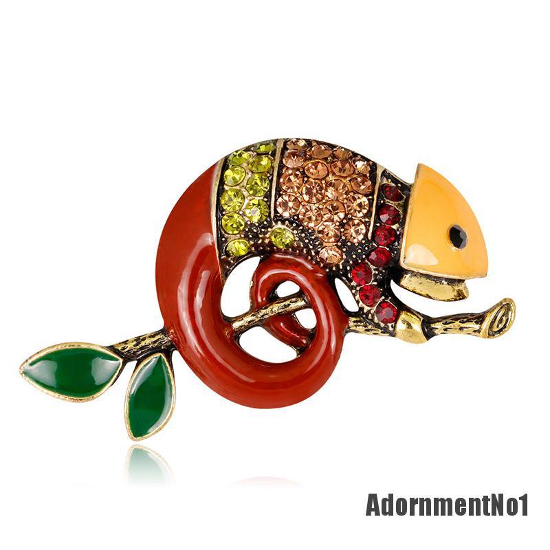 (Adornmentno1) Bros Pin Enamel Desain Kadal Lizard Chameleon Hias Berlian Imitasi