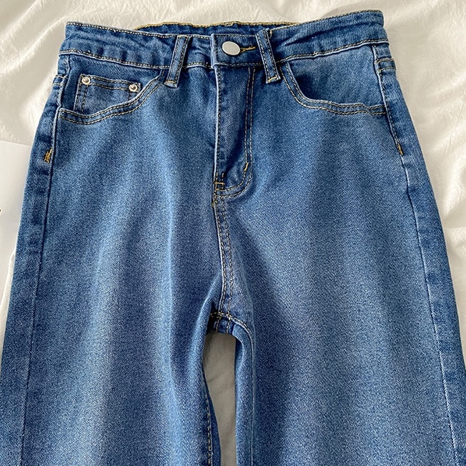 Korean Retro Highwaist Melar Lurus Celana Jeans Wanita Biru (realpict)