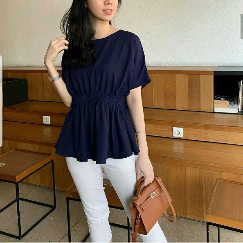 014 karina blouse /atasan wanita/ blouse tangan pendek-Navy