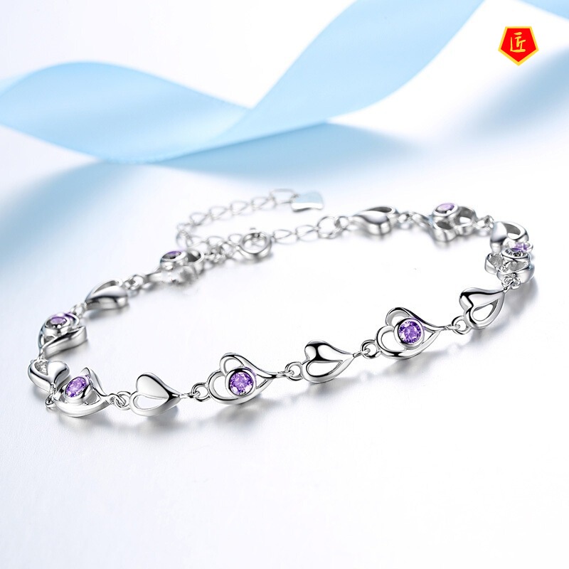 [Ready Stock]Fashion Heart-Shaped 925 Silver Diamond Bracelet