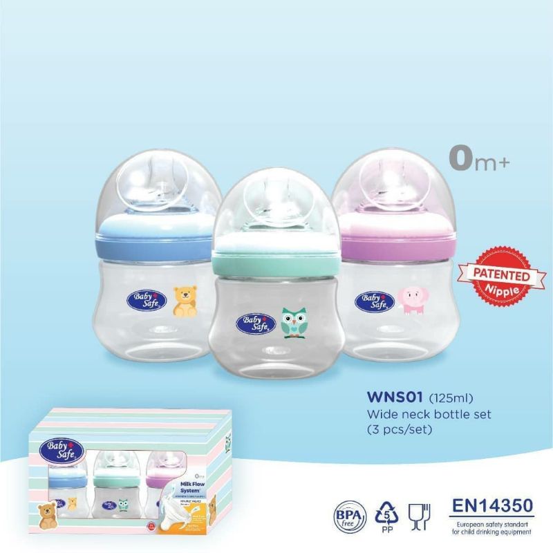 Botol Baby Safe Wide Neck WNS001 125ml botol susu bayi isi 3