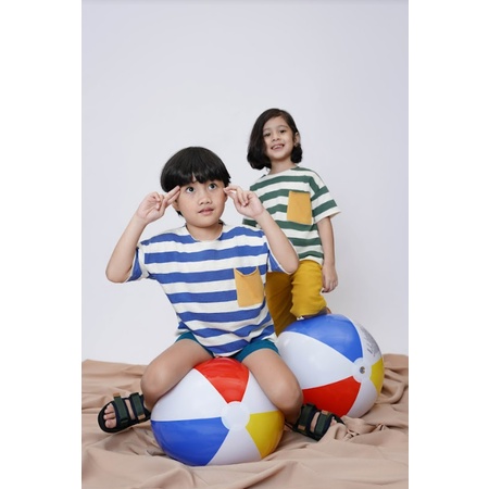 Soleram STRIPY Pocket Tee - Atasan Anak Cewe Cowo Kaos Lengan Pendek Garis Garis Stripe