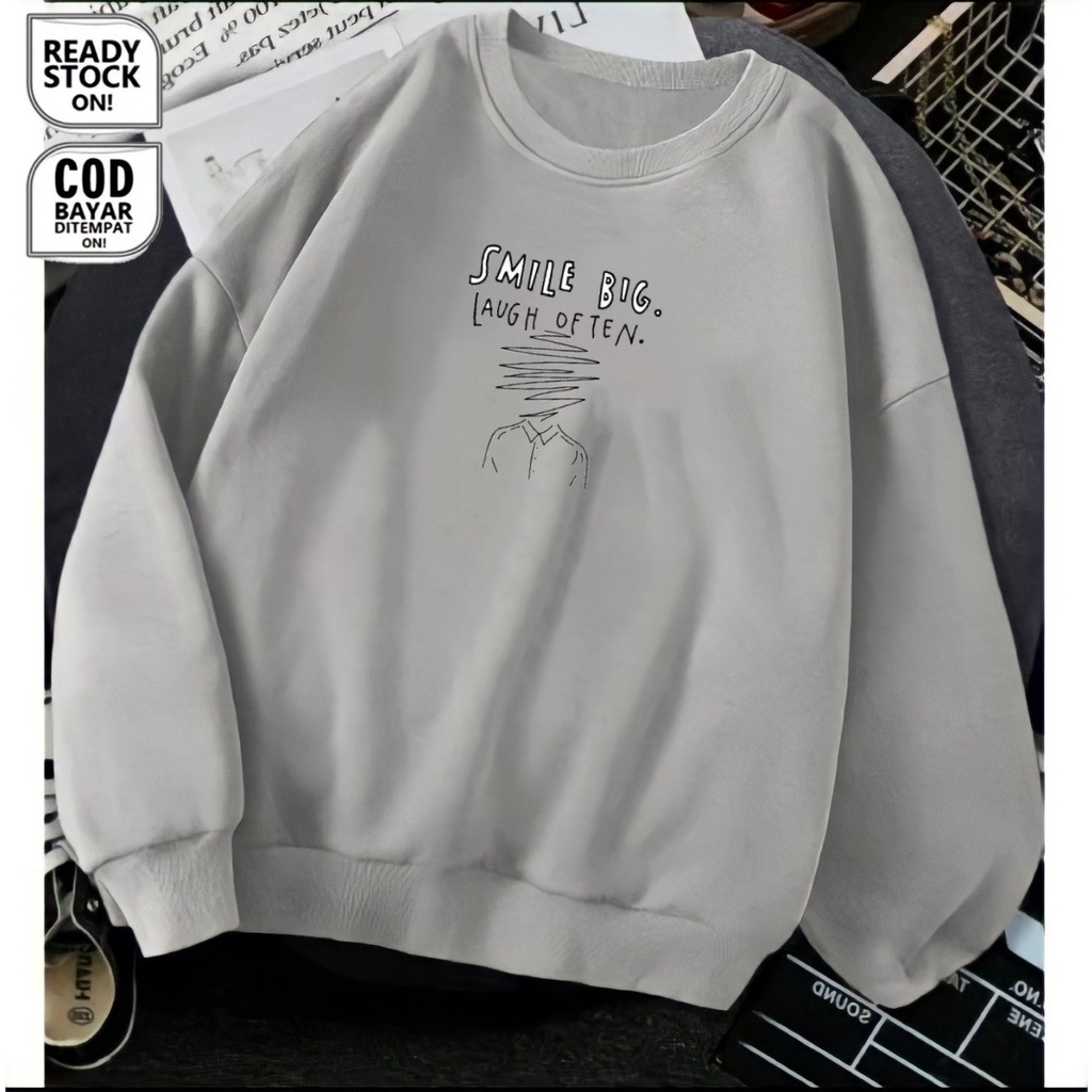 Sweater Crewneck Cowo Cewe Fashion Terbaru Warna Abu Misty Big Size Switer Pria Wanita Size M L Xl Xxl Kekinian