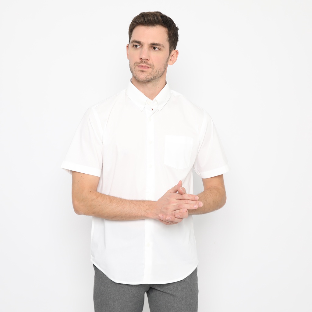 Coop Design - Glenn Kemeja Formal Basic Polos Lengan Pendek Pria Putih / White