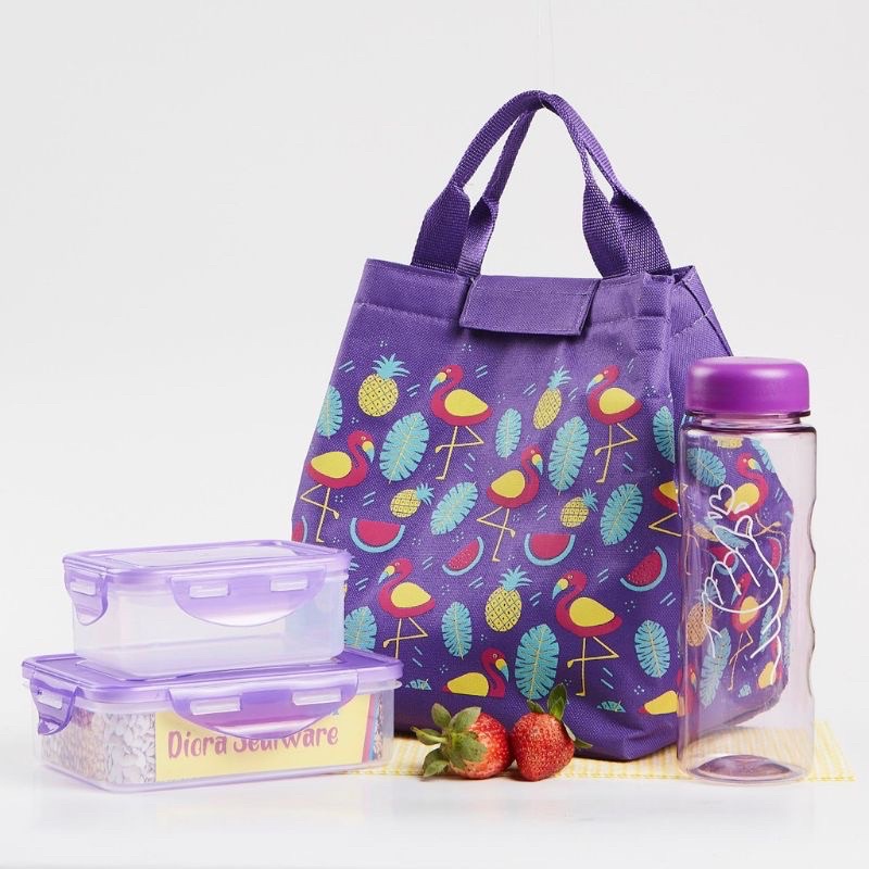 Kotak makanan set / tempat makan set / lunch box flaminggo