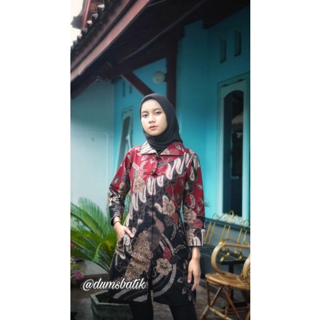 Tunik Batik Premium by Dum's Batik | Tunik Furing Premium | Blouse Kantor Wanita Lengan Panjang I Bl