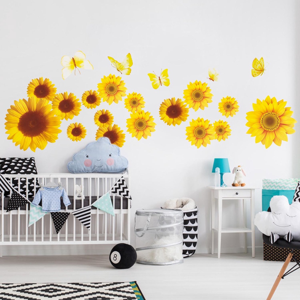 Top Sunflowers Wall Stiker Hadiah Dekorasi Rumah Nursery Ornament Motif Bunga Kuning