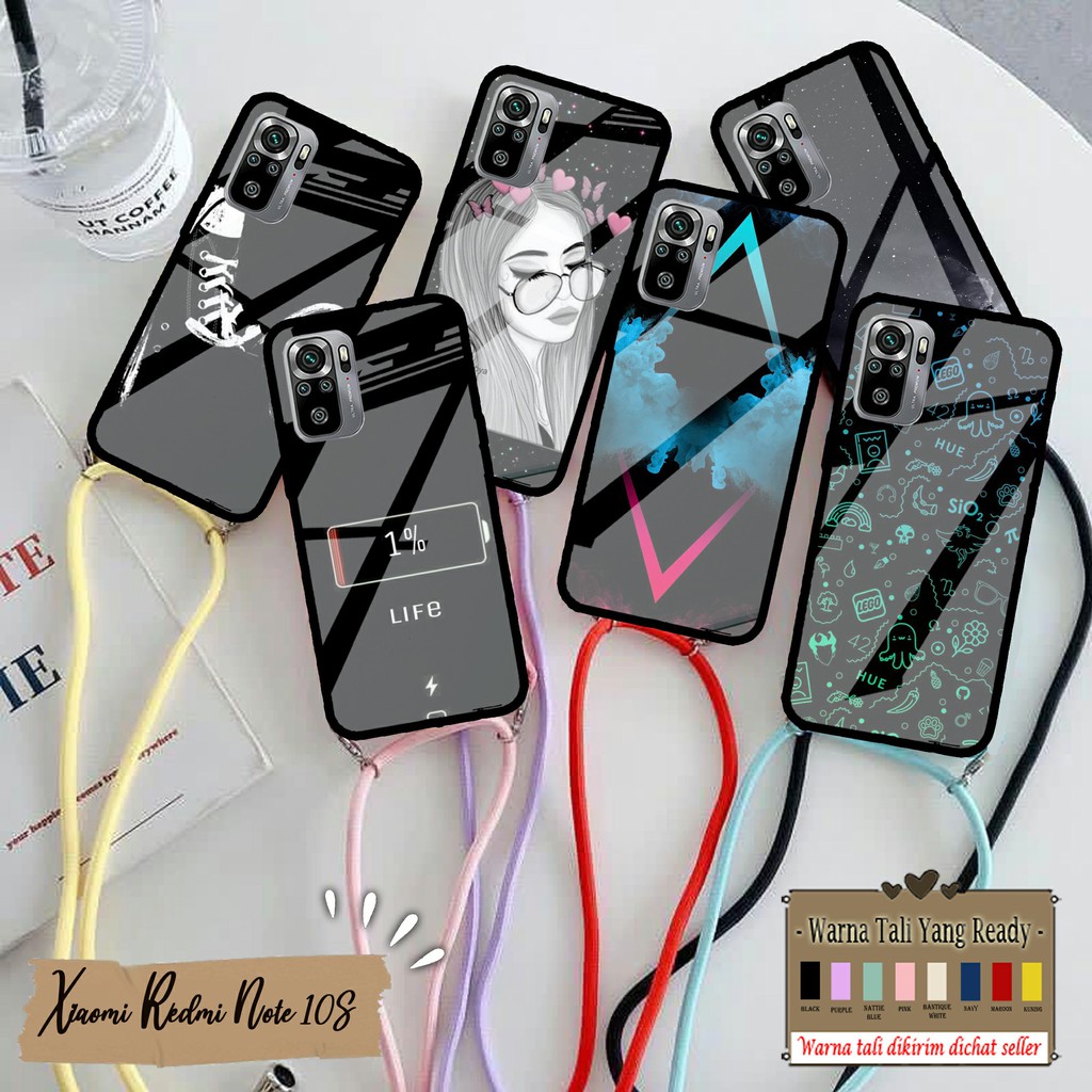 Soft Case Glass Kaca XIAOMI REDMI NOTE 10S Tali kesing kaca Case Glass CASE TALI Case handphone case