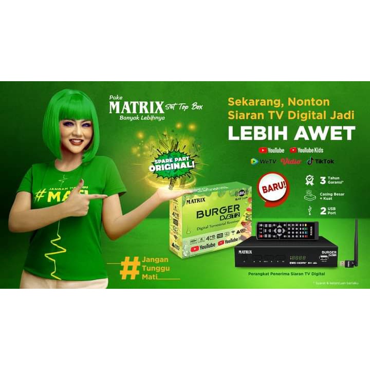STB TV DIGITAL Set Top Box Matrix Burger Hijau HD DVB T2 Penerima Siaran Digital Ecer Grosir berkual