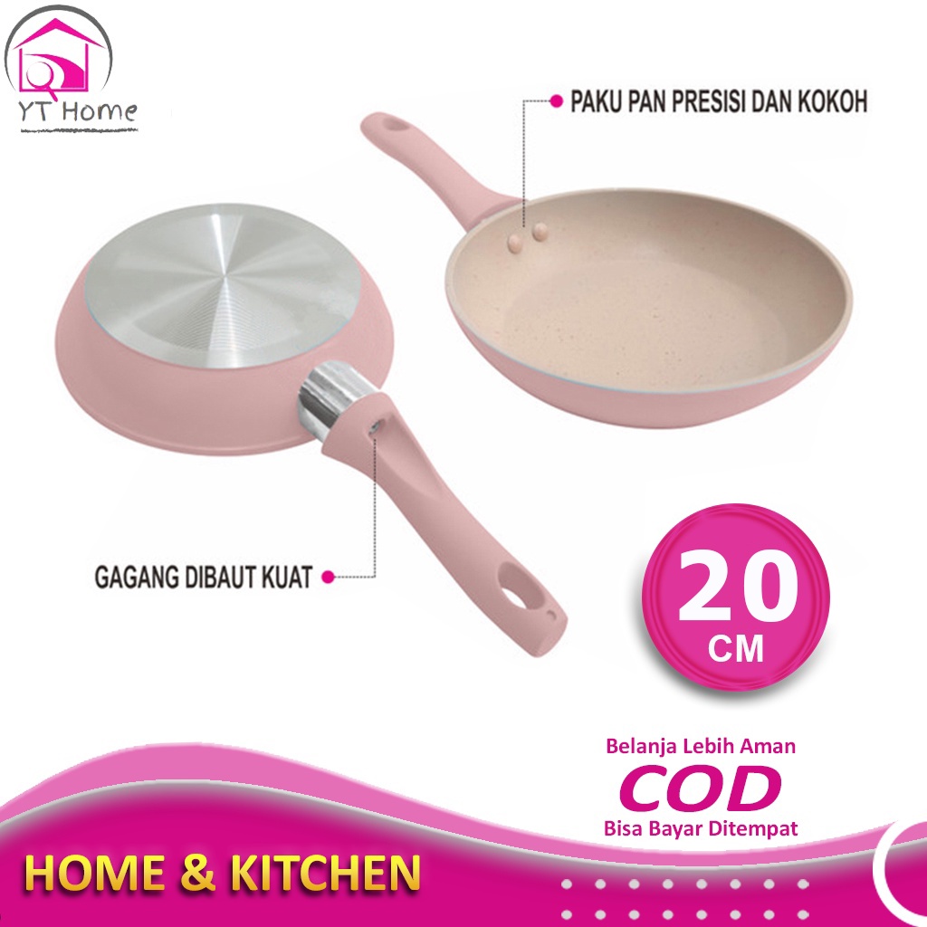 Wajan Penggorengan Teflon Marble Anti Lengket Tanpa Minyak 20cm Teplon Fry Pan Frypan Wok Pan Frying