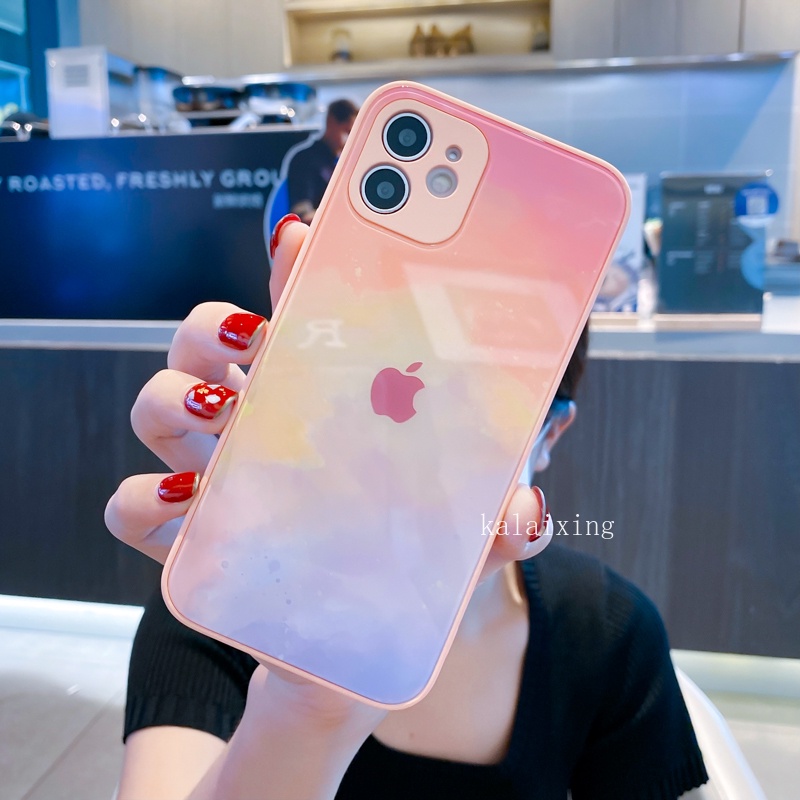 Tempered Glass Case untuk iPhone 13 Pro Max Xs Max XR X 12Pro 11ProMax 7Plus 8Plus Back Cover