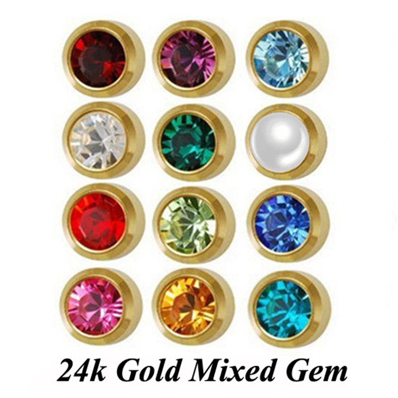 [ACKER] Birthstone 24K Emas Zircon Anting Stud Beruntung Anting Zirkonia Batu Kelahiran Untuk Wanita