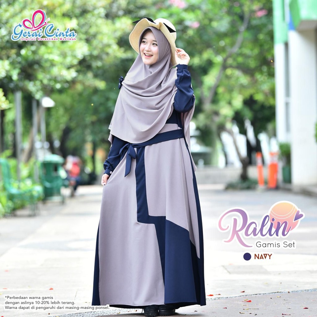 Ready - Ralin Mix Navy Gamis Set by Gerai Cinta
