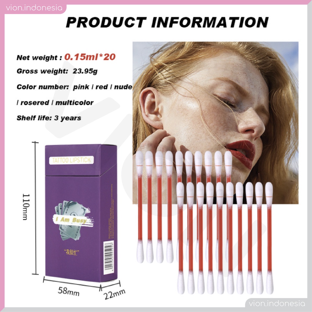 FIT COLORS Cotton Bud Tattoo Lipstick Waterproof Lip Glaze Lipstik Tahan Lama Original FC008