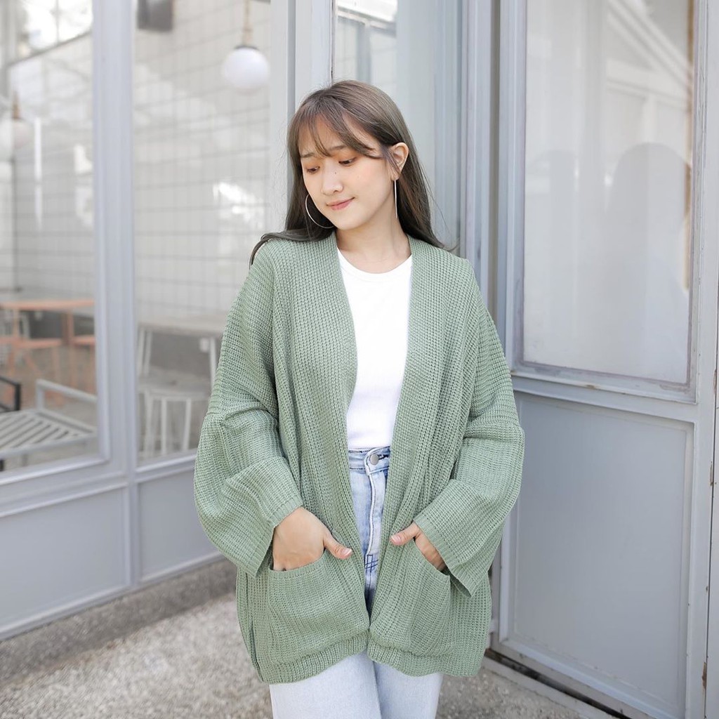 Cardigan - Cardigan Oversize - Atasan Cardy Rajut - Long Cardy Terbaru - Cardigan Saku Premium